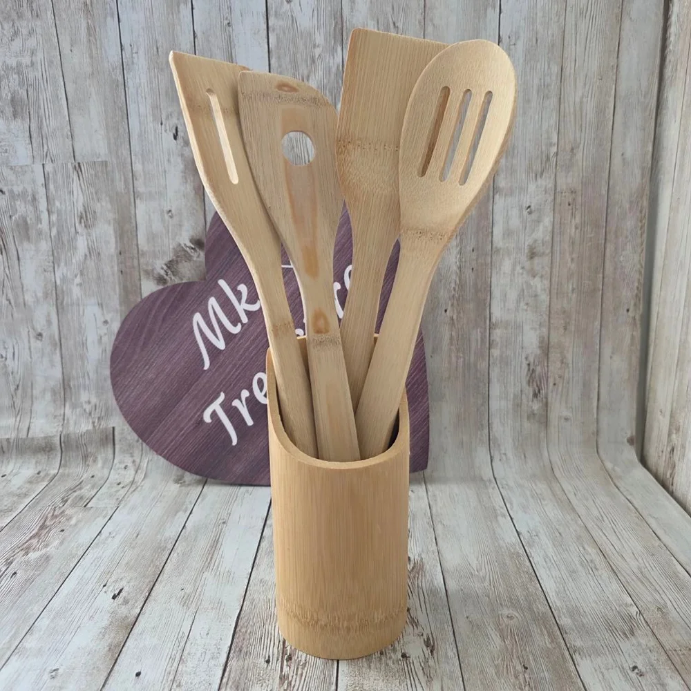 Bamboo Cooking Utensils Set Beige